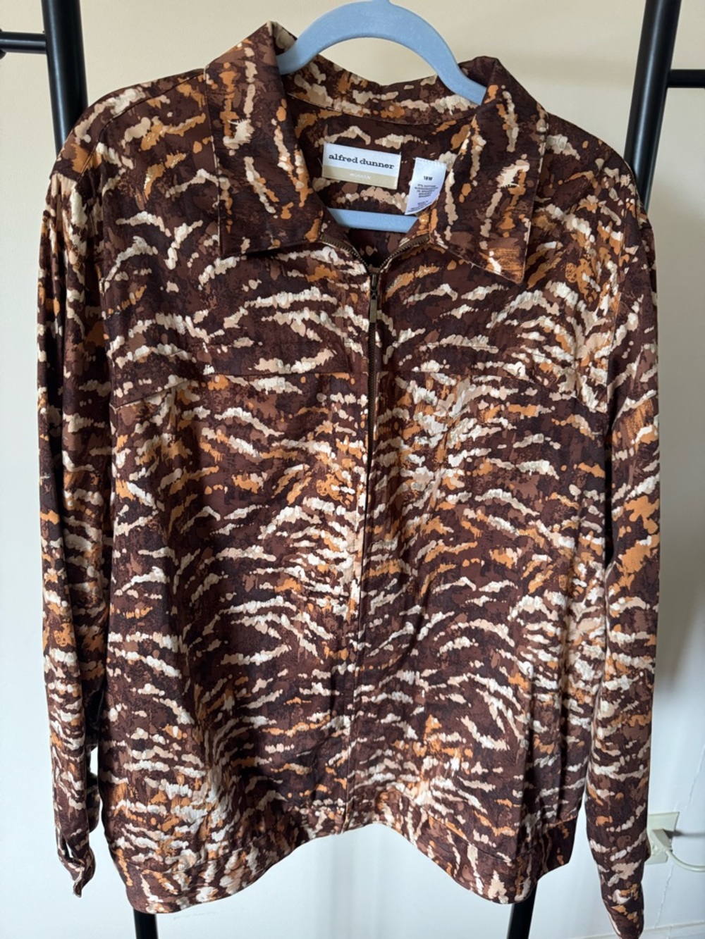 Alfred Dunner Brown and Cream Abstract-Print Zip Jacket